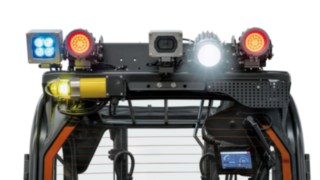 Különféle biztonsági világítási rendszerek és a Linde Reverse Assist Camera a Linde MH E14 sorozatú robbanásbiztos elektromos targoncáján