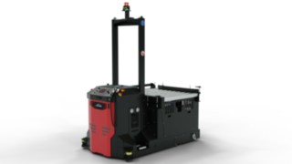 A Linde Anyagmozgatás I-MATIC CT core vezető nélküli szállítójárműve, automatikus be- és kirakodásra alkalmas szállítófelülettel